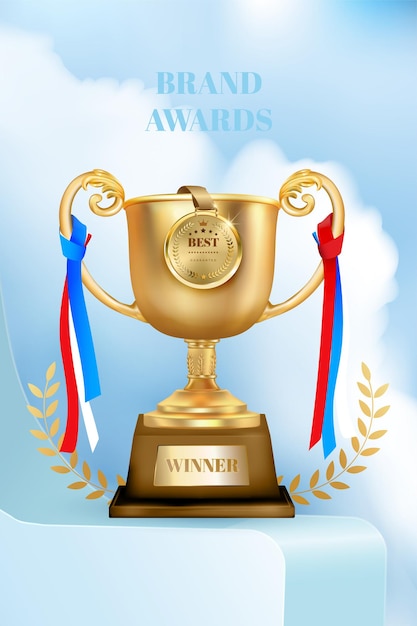 Winner award champion realistic golden trophy and crown template