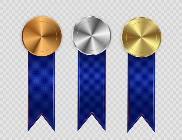 Winner award competition, prize medal and banner for text. Champion medails with red ribbon. Award medals isolated on transparent background.  illustration of winner concept.