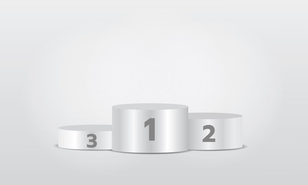 Winner award metal round podium with numbers isolated on grey background