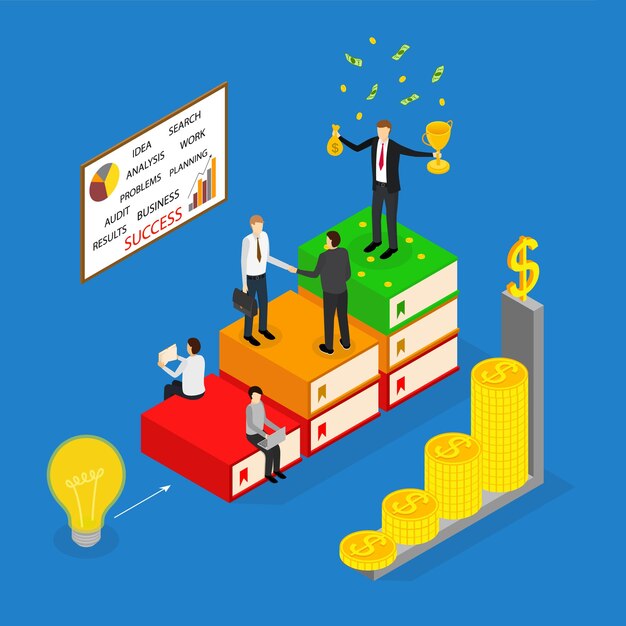 Winner Business Success Concept 3d Isometric View Vector