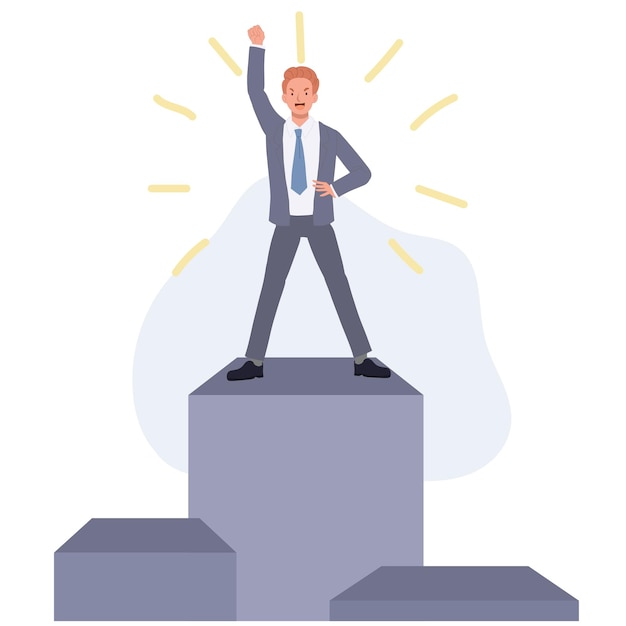 Winner champion and success conceptBusinessman standing on top of podium Vector illustration