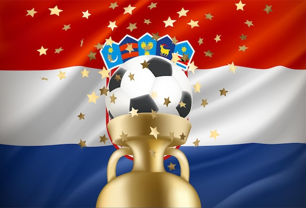 Winner of the game concept Soccer ball with golden prize 3d vector illustration