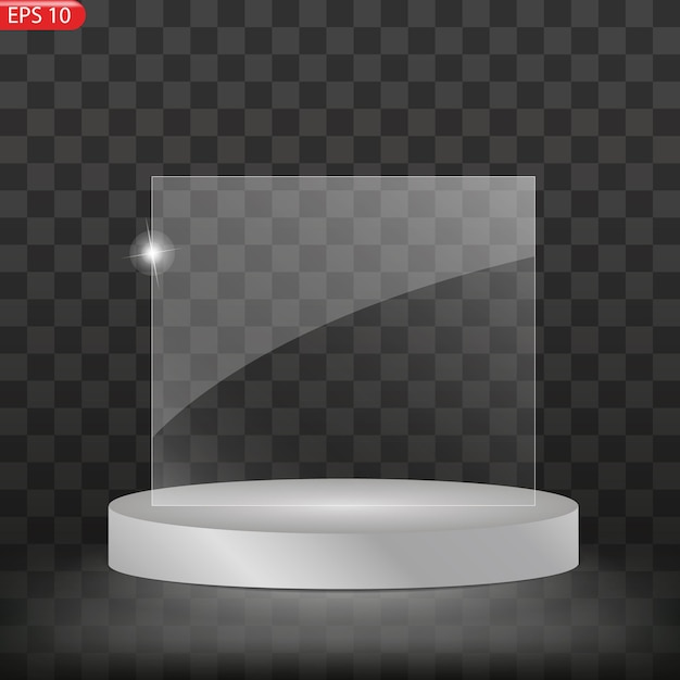 Winner podium plate with mirror reflection Winner glass trophy First place award crystal prize an