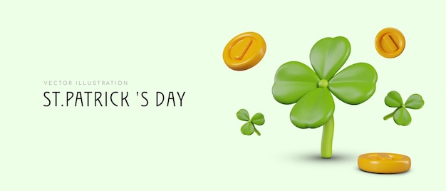 Vector winning concept for st patrick day four leaf clover falling coins big win prize success