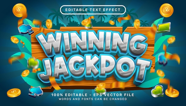 winning jackpot 3d text effect and editable text effect whit wood and leaf nature element