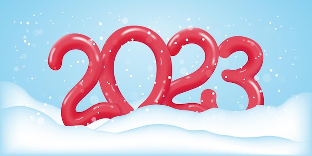 Winter 2023 calendar cover. Festive snow background with 3d numbers 2023. Vector template