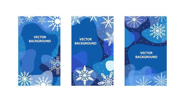 Winter Abstract poster set in modern hipster style.Trendy contemporary art with snowflakes. Vector illustration.