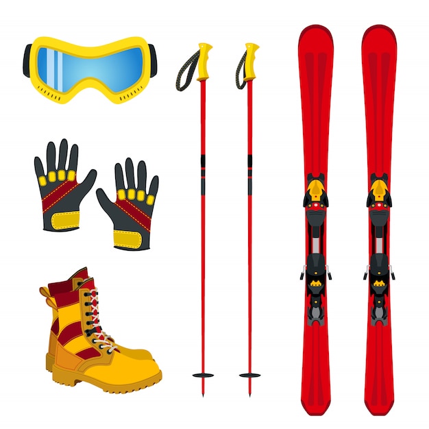 Winter accessories for extreme sports - ski, gloves, boots