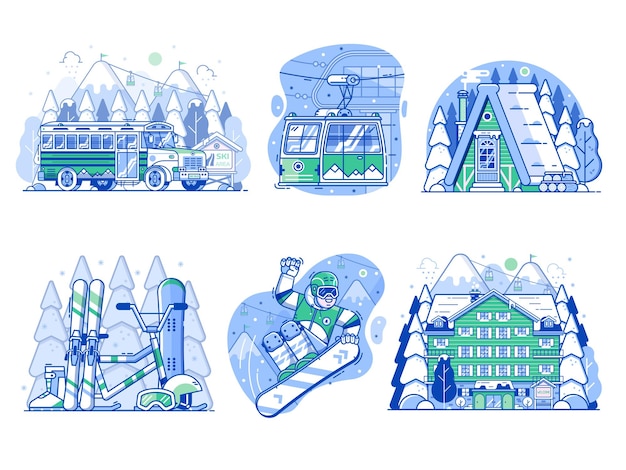 Winter Active Holidays Ski Resort Vacation Icons