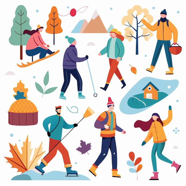 Vector winter activities illustration