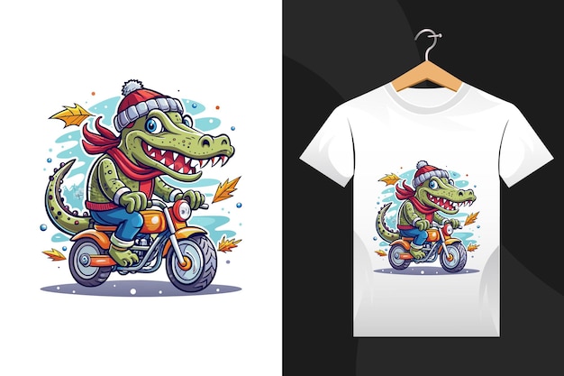 winter Alligator tshirt design artwork Vector Illustration