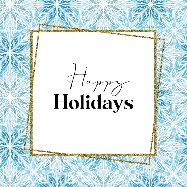 Winter background frame with the image of blue snowflakes Shape for text Happy Holidays