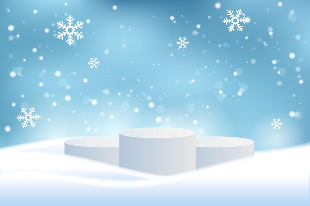 Winter background template with snow and podium