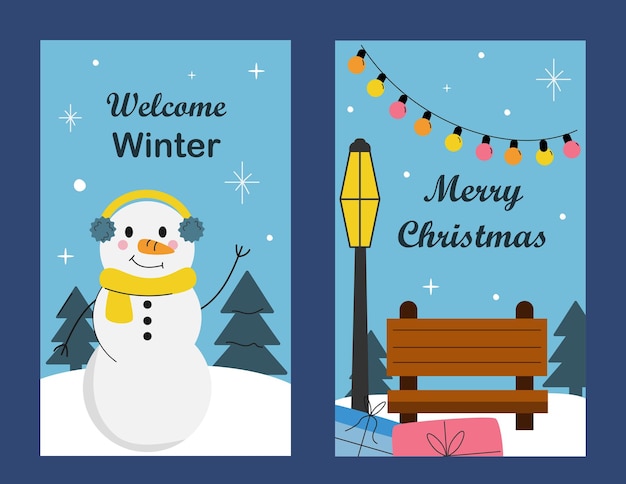 Winter banner with snowman winter illustration flat illustration