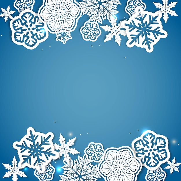 Winter blue vector background with paper snowflakes