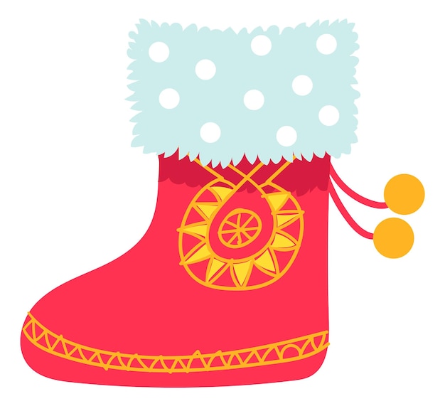 Winter boot icon Warm fur shoe Red holiday symbol