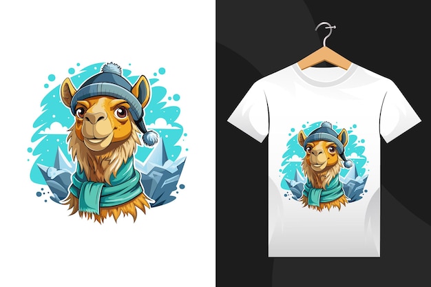 Vector winter camel tshirt design artwork vector illustration