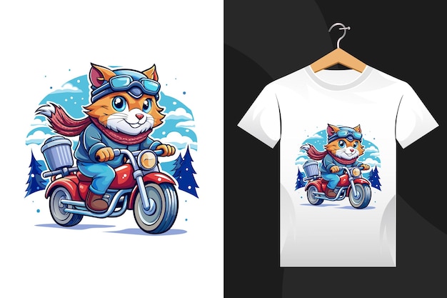 winter Cat tshirt design artwork Vector Illustration