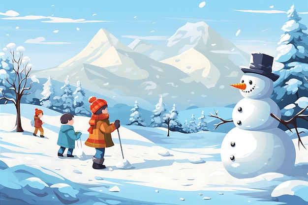 Vector winter children snowman creation