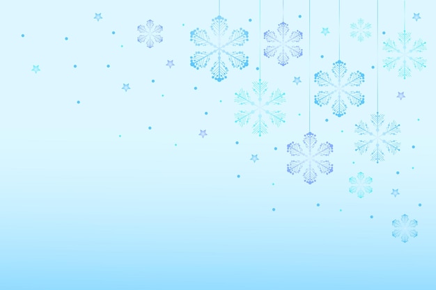 Winter Christmas background with snowflakes on strings and stars with gradient fill