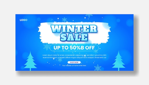 Winter and Christmas sale promotion horizontal banner with modern colorful snowflake background