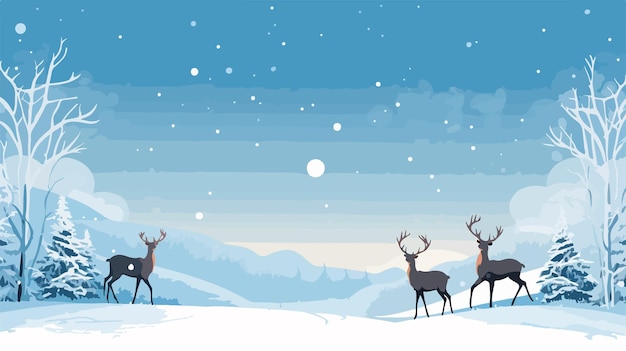 Vector winter christmas scene with deer family