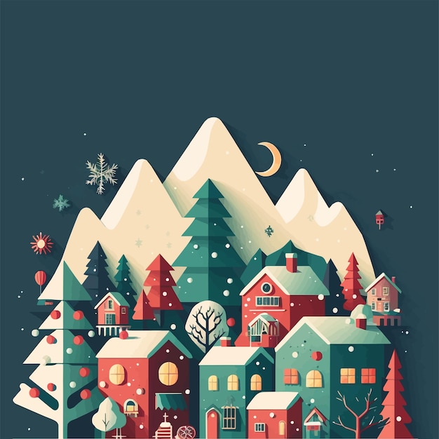 Winter Christmas tree Background in Flat Vector Color Illustration