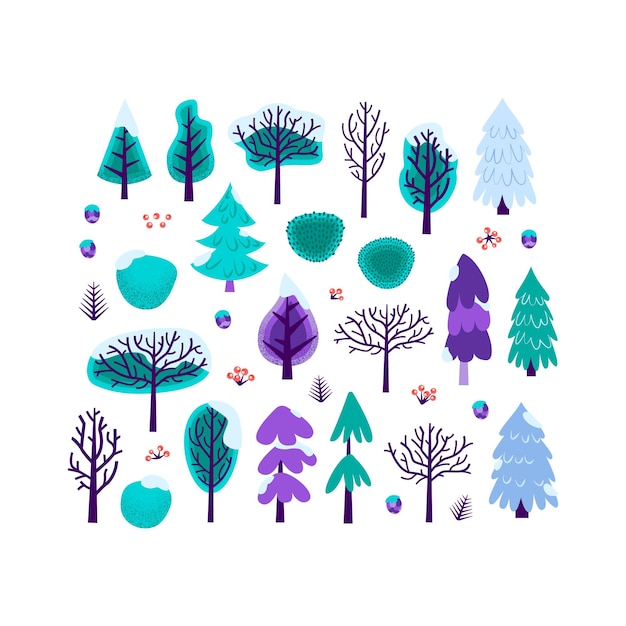 Winter Christmas Tree Isolated Set