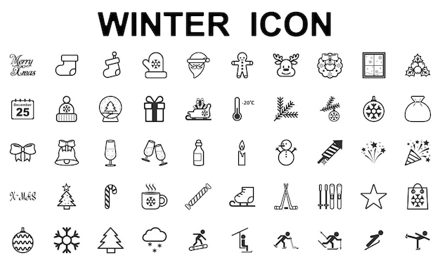 Winter christmas and winter sports icons on white background