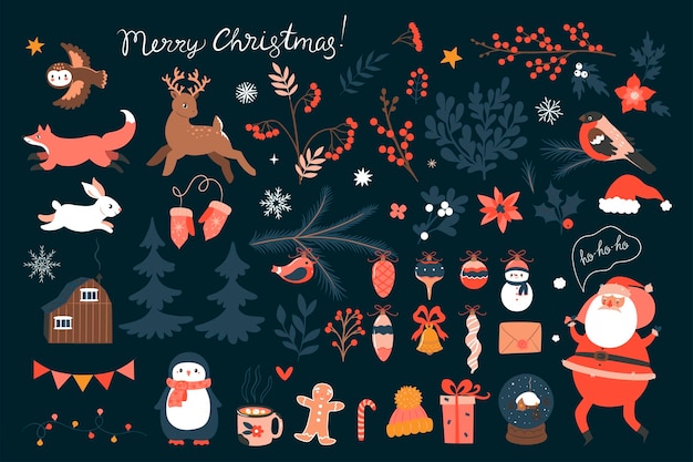 Winter collection of cute christmas elements Vector graphics