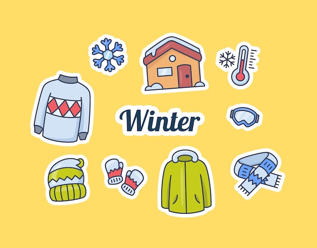 Winter concept with some icon sticker spreading with modern flat style