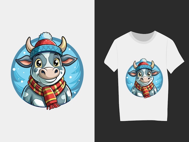 Vector winter cow tshirt design