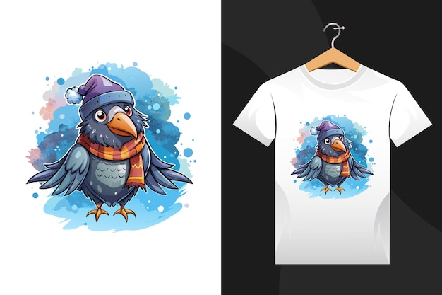 Vector winter crow t shirt design artwork vector illustration