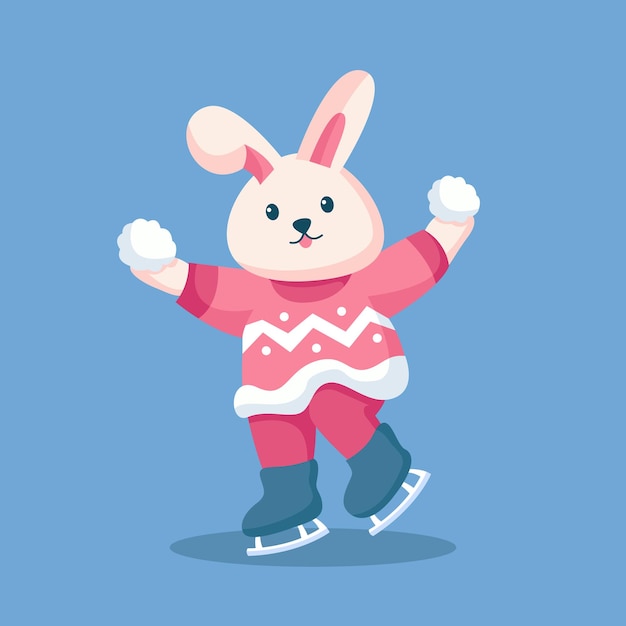 Winter Cute Bunny with Snowball Character Design Illustration