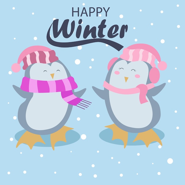 Winter cute penguin character vector background design suitable for backgrounds wallpapers and more