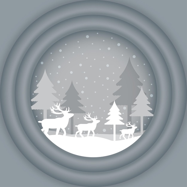 winter deer circle background illustration