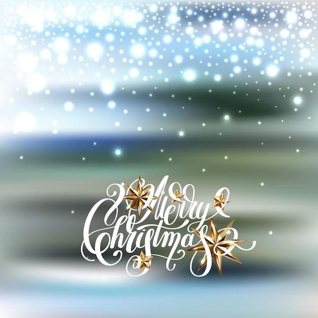 Vector winter design with holiday lights golden stars and handwritten lettering merry christmas