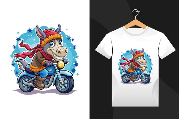 winter Donkey tshirt design artwork Vector Illustration