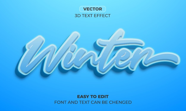 Winter Editable 3d text effects design template with solid backgraund