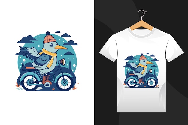 winter Egret tshirt with motorcycle design artwork Vector Illustration