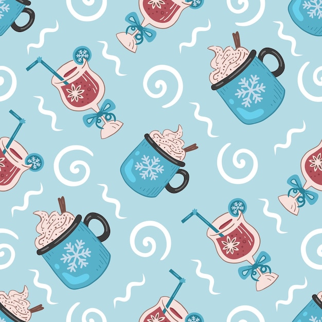 Winter festive seamless pattern with cocktails