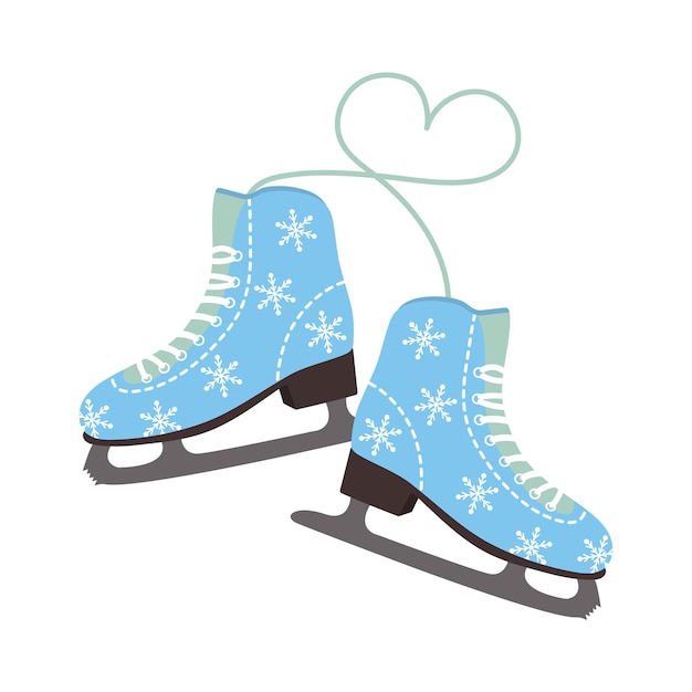 Winter figure skates decorated with snowflakes and lacing heart. Vector illustration.