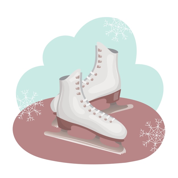 Winter figure skates with lacing Shoes for winter sports on ice Vector illustration Cartoon