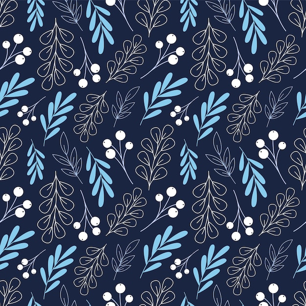 Winter floral pattern in flat style