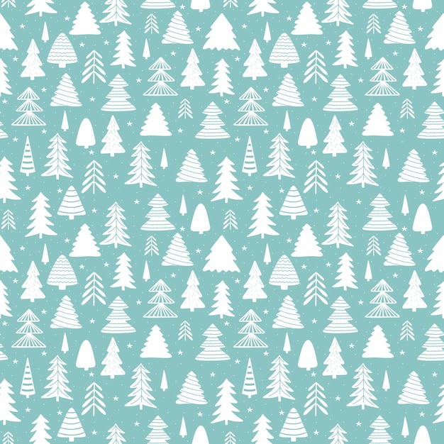 Winter forest scandinavian hand drawn seamless pattern New Year Christmas holidays white t