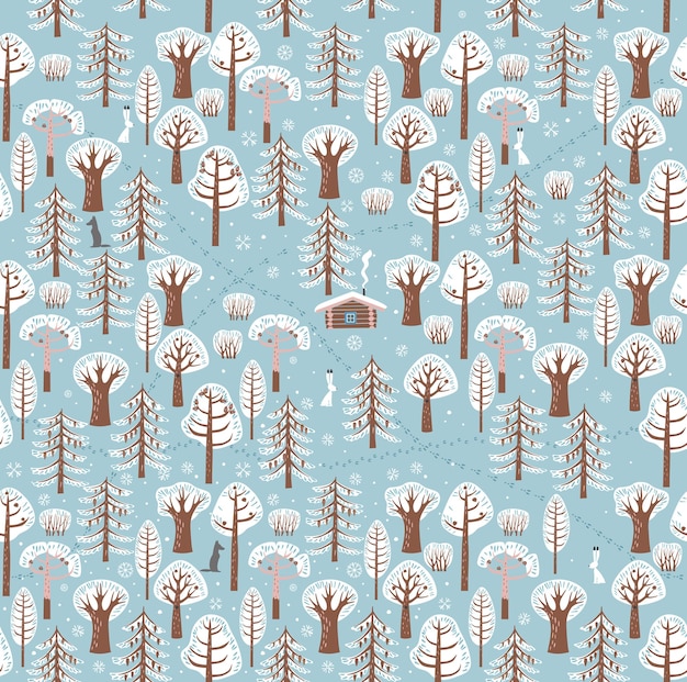 Winter forest trees Seamless background Winter