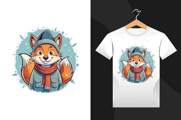 Vector winter fox tshirt design artwork vector illustration