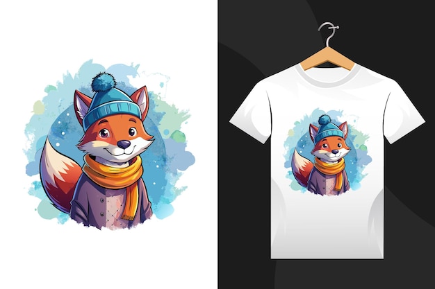 winter Fox tshirt design artwork Vector Illustration