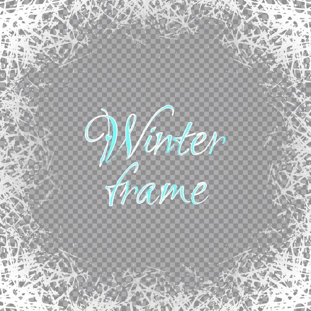 Vector winter frame with frosted patterns on transparent background white ice crystals design texture freeze winter window vector empty celebration border