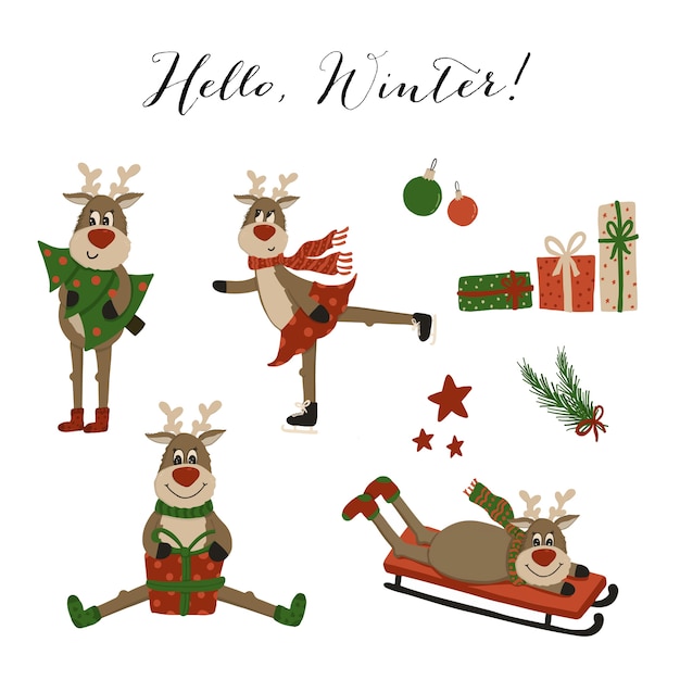   winter funny deer characters